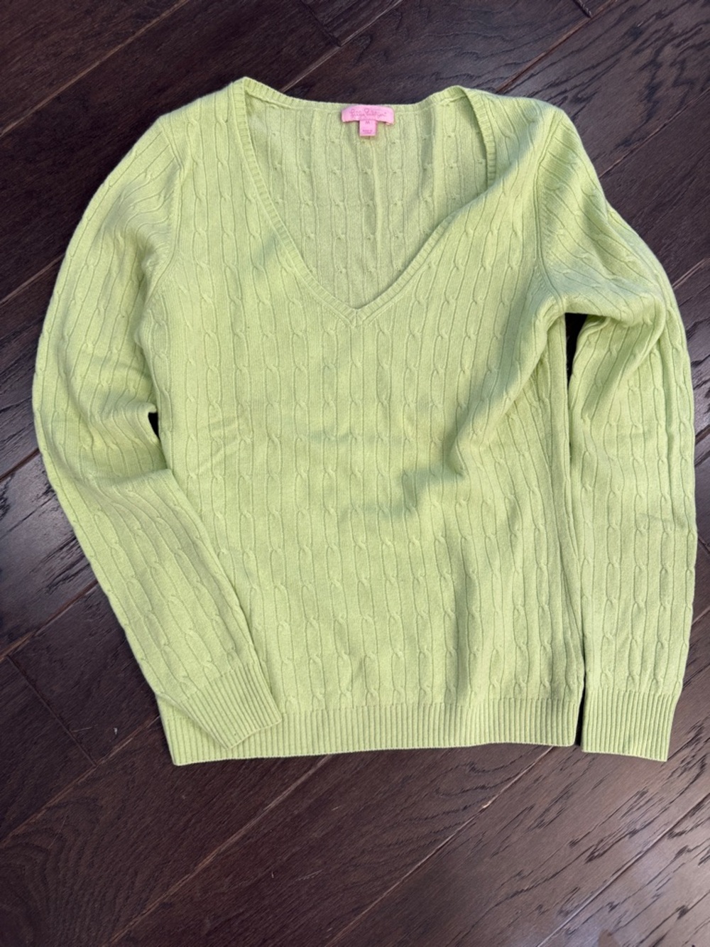 Lilly Pulitzer Light Lime Cashmere Cable-Knit V-Neck Sweater